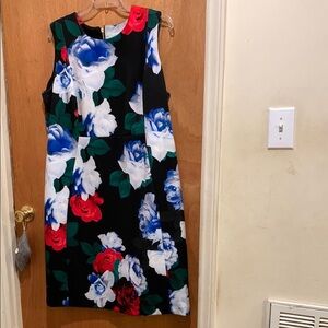 Calvin Klein Size 22W Black Dress with Red, White and Blue Flowers